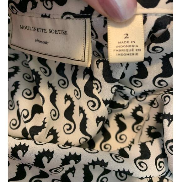 Moulinette Soeurs seahorse print button down blouse size 2 - Picture 3 of 13